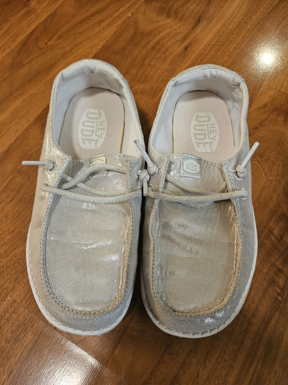 Hey Dude Kids' Lightweight Silver Sparkle Slip-On Shoes Size 13Youth